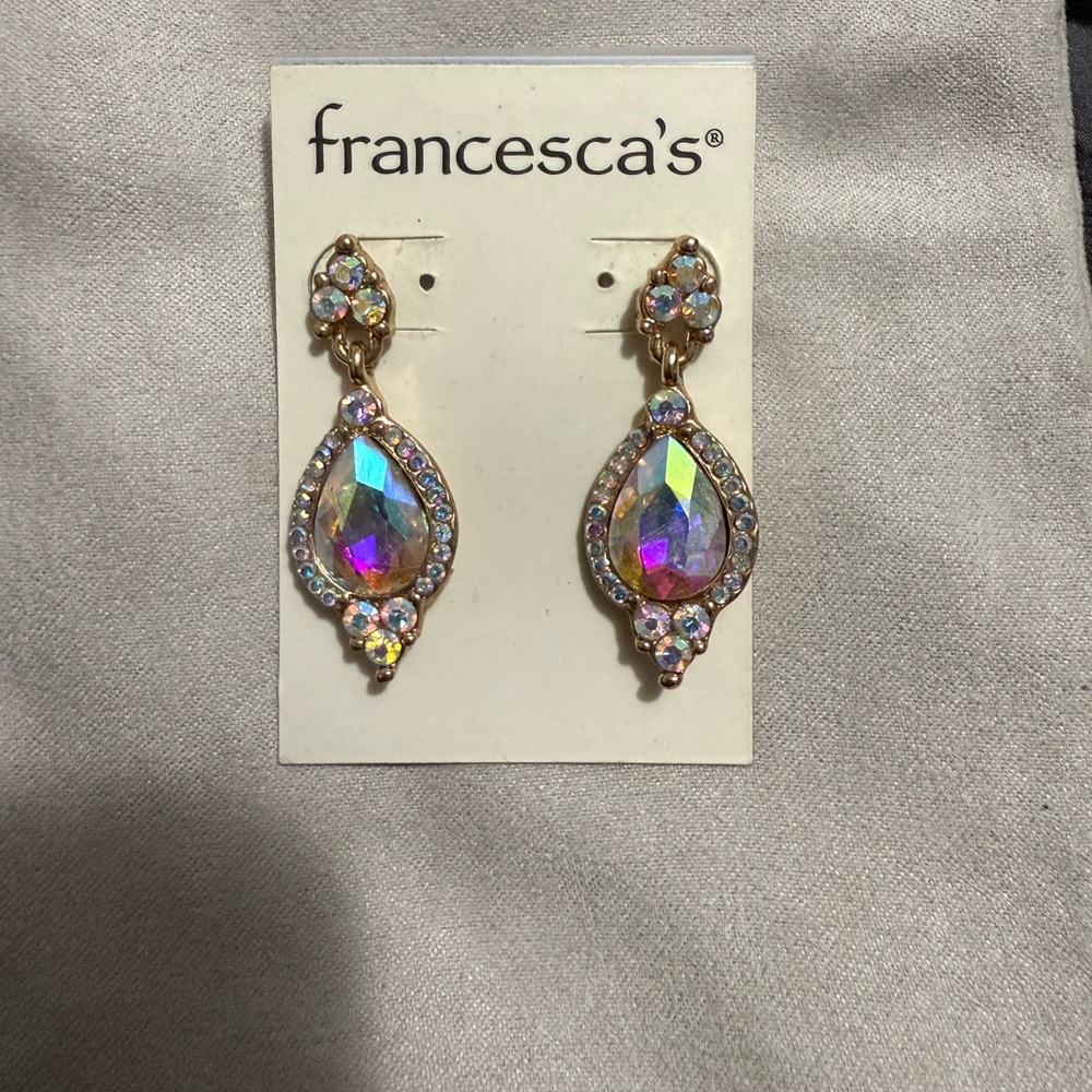 Francesca's Collections Gold and Iridescent Teardrop Earrings
